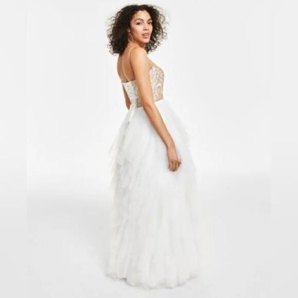 SAY YES TO THE PROM Juniors' Embellished Strapless Cascade Gown, evening dress 5 - Picture 5 of 16